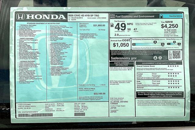 new 2025 Honda Civic Hybrid car, priced at $31,977