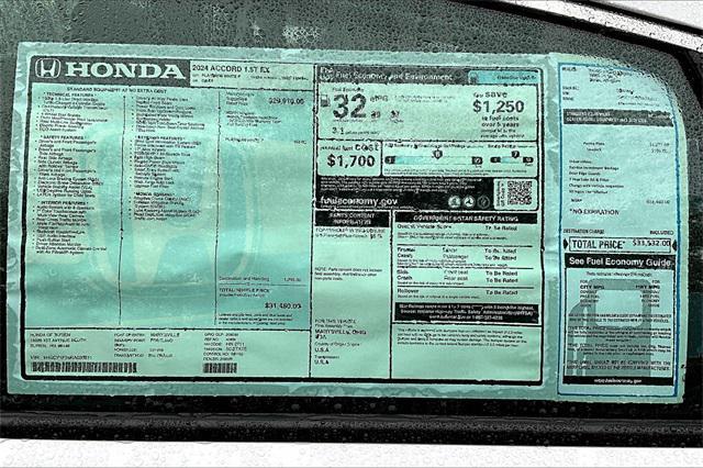 new 2024 Honda Accord car, priced at $28,991