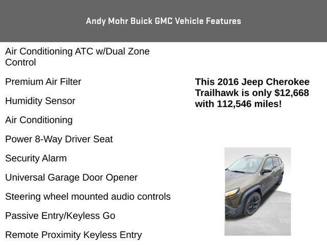 used 2016 Jeep Cherokee car, priced at $12,500