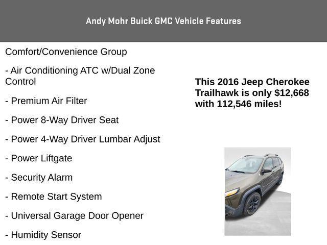 used 2016 Jeep Cherokee car, priced at $12,500