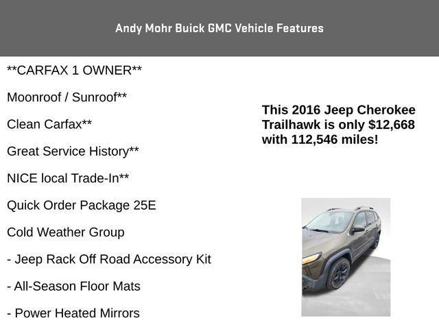 used 2016 Jeep Cherokee car, priced at $12,500