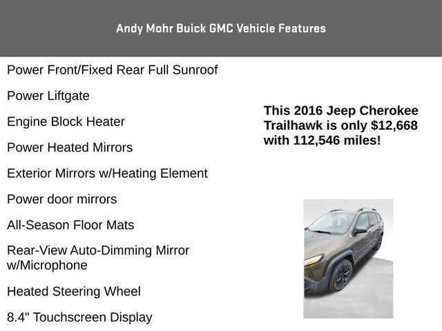 used 2016 Jeep Cherokee car, priced at $12,500