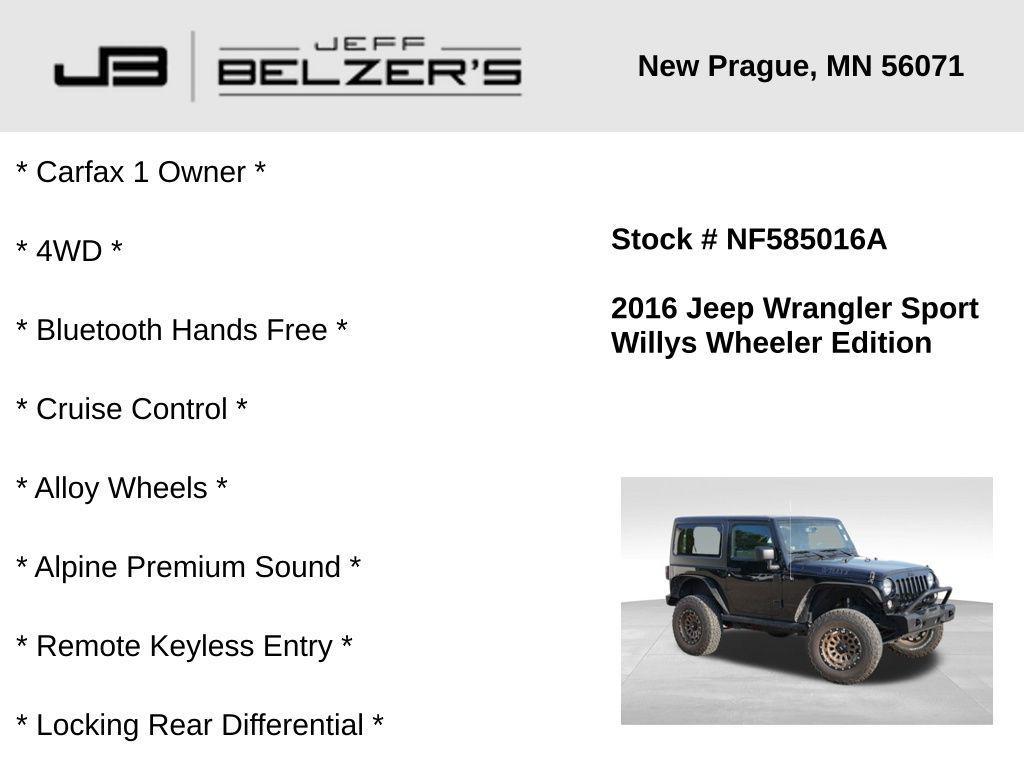 used 2016 Jeep Wrangler car, priced at $17,625