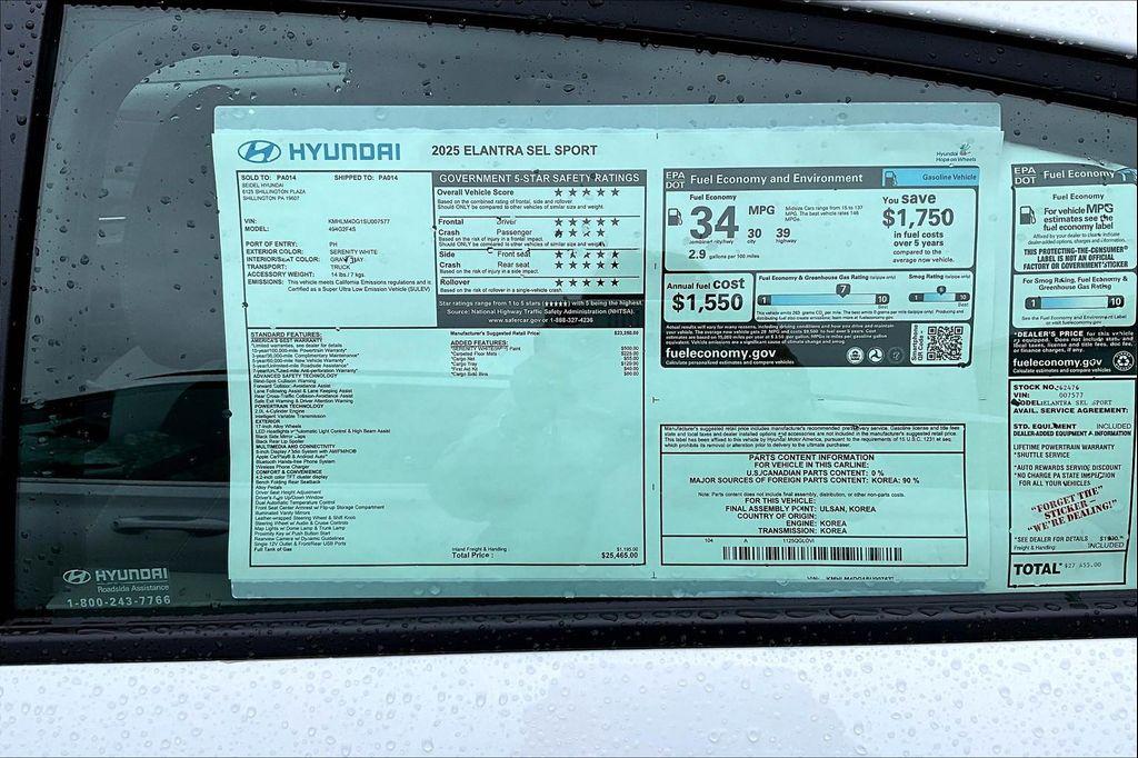 new 2025 Hyundai Elantra car, priced at $25,465