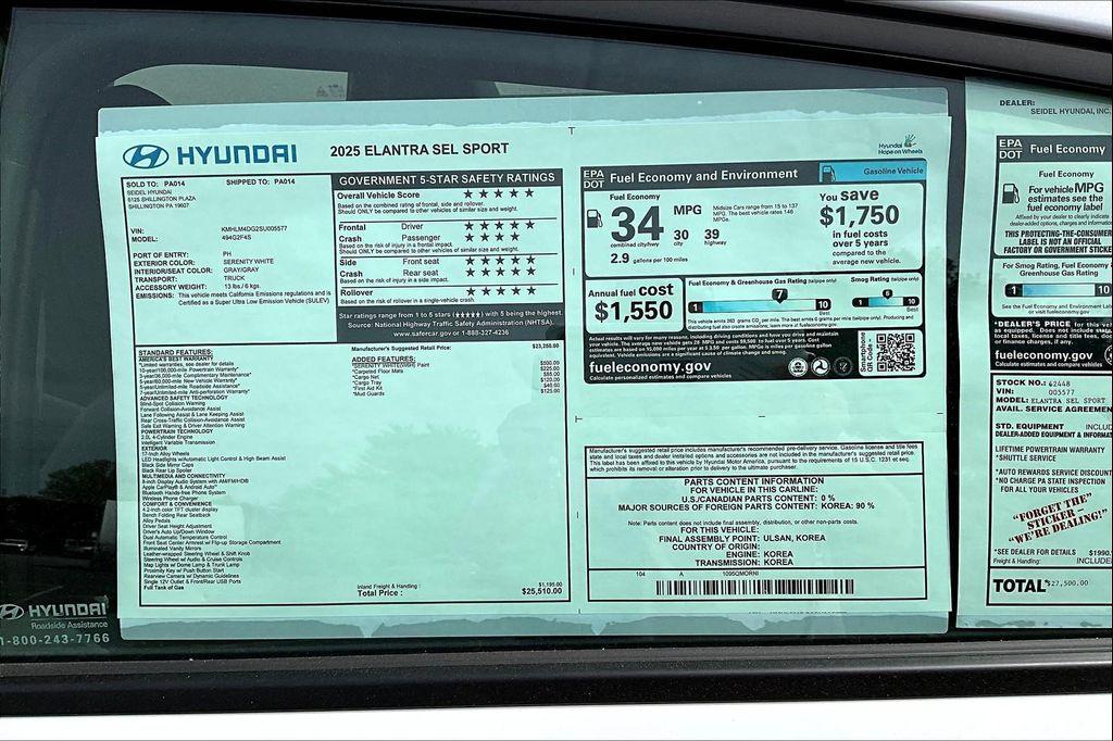 new 2025 Hyundai Elantra car, priced at $25,510