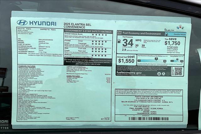 new 2025 Hyundai Elantra car, priced at $27,750