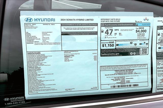 new 2024 Hyundai Sonata Hybrid car, priced at $38,910