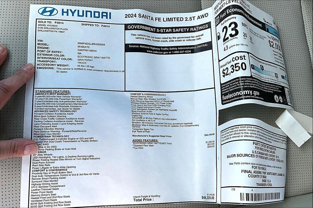 new 2024 Hyundai Santa Fe car, priced at $48,225
