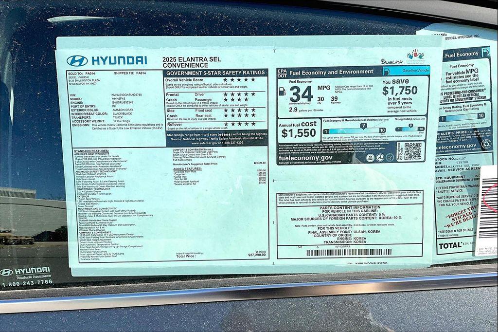 new 2025 Hyundai Elantra car, priced at $27,290