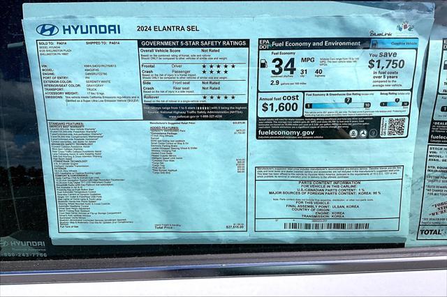 new 2024 Hyundai Elantra car, priced at $27,515