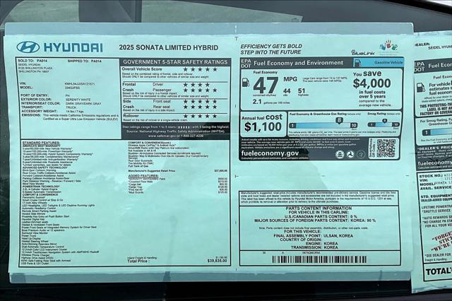 new 2025 Hyundai Sonata Hybrid car, priced at $39,835