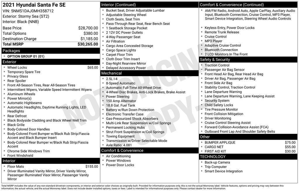 used 2021 Hyundai Santa Fe car, priced at $19,490