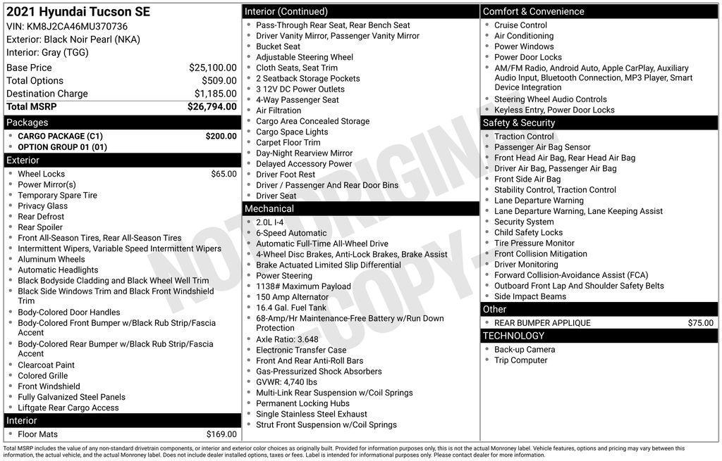 used 2021 Hyundai Tucson car, priced at $19,950