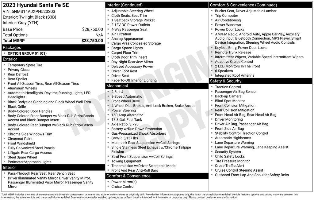 used 2023 Hyundai Santa Fe car, priced at $21,275