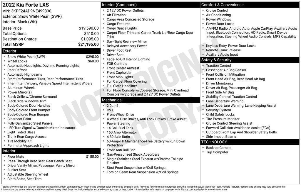 used 2022 Kia Forte car, priced at $16,850