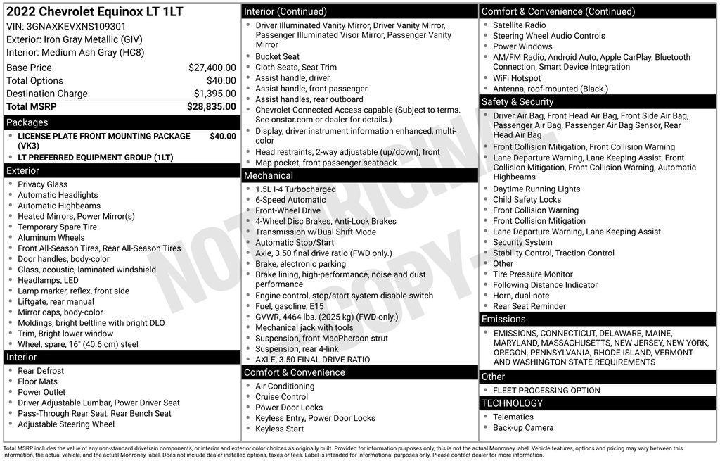 used 2022 Chevrolet Equinox car, priced at $19,950