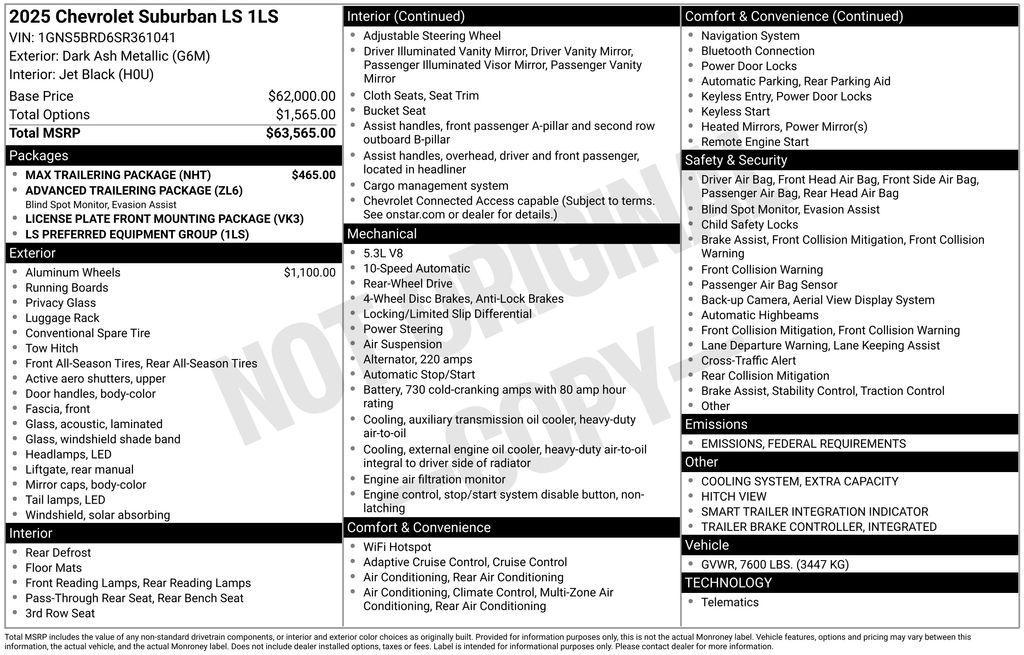 new 2025 Chevrolet Suburban car, priced at $60,760