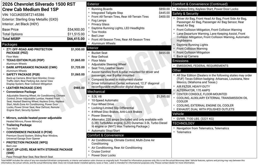 new 2026 Chevrolet Silverado 1500 car, priced at $64,535