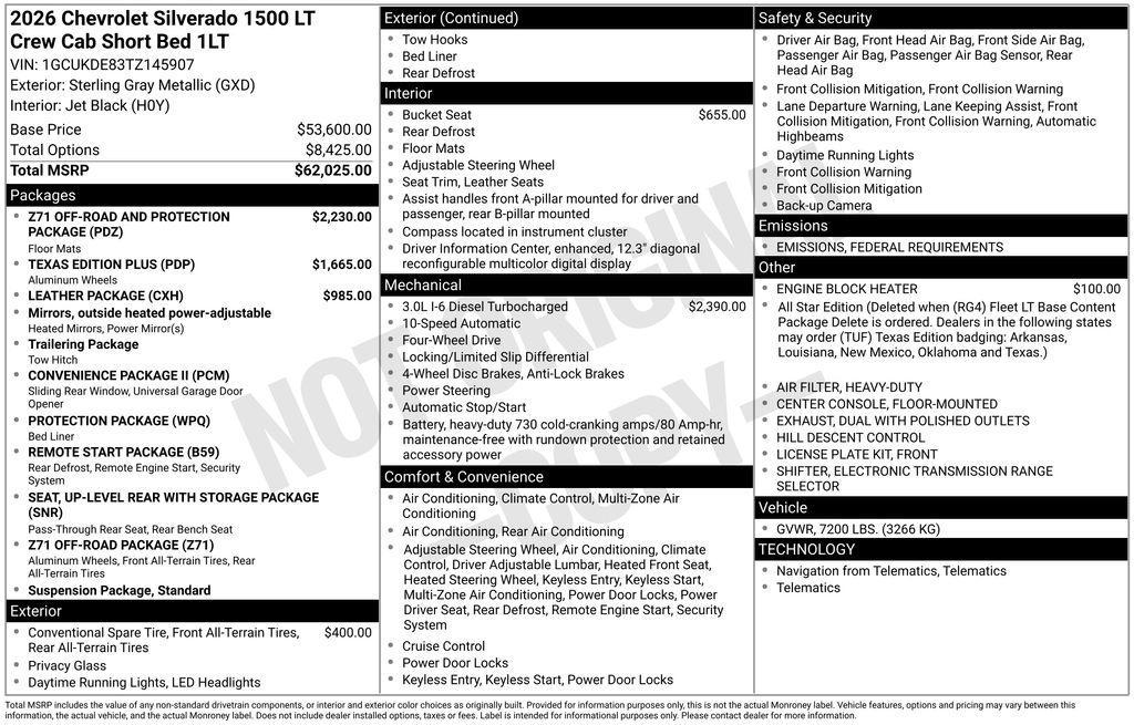 new 2026 Chevrolet Silverado 1500 car, priced at $60,770