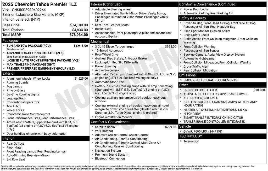 new 2025 Chevrolet Tahoe car, priced at $75,729