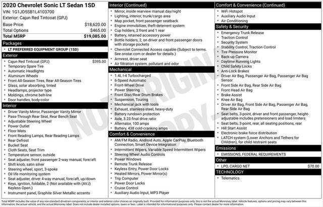 used 2020 Chevrolet Sonic car, priced at $13,288