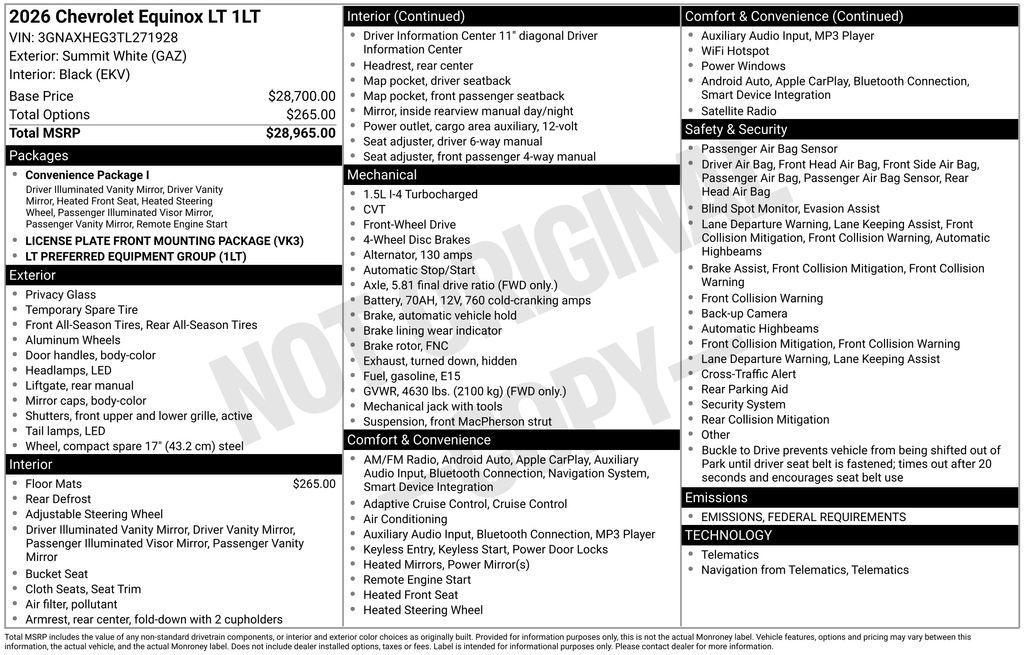 new 2026 Chevrolet Equinox car, priced at $30,760