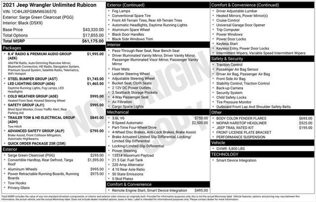 used 2021 Jeep Wrangler Unlimited car, priced at $42,325