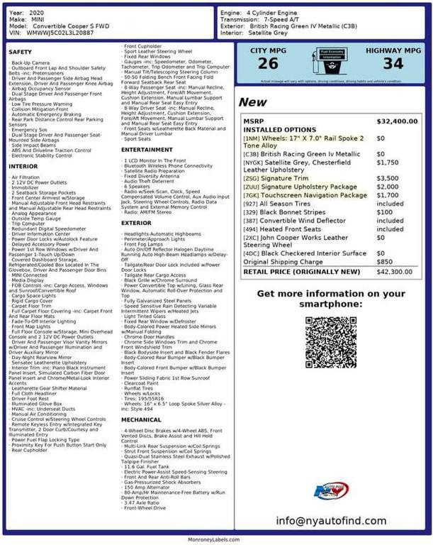 used 2020 MINI Convertible car, priced at $18,985