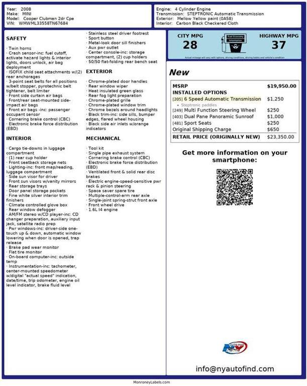 used 2008 MINI Cooper S car, priced at $3,985