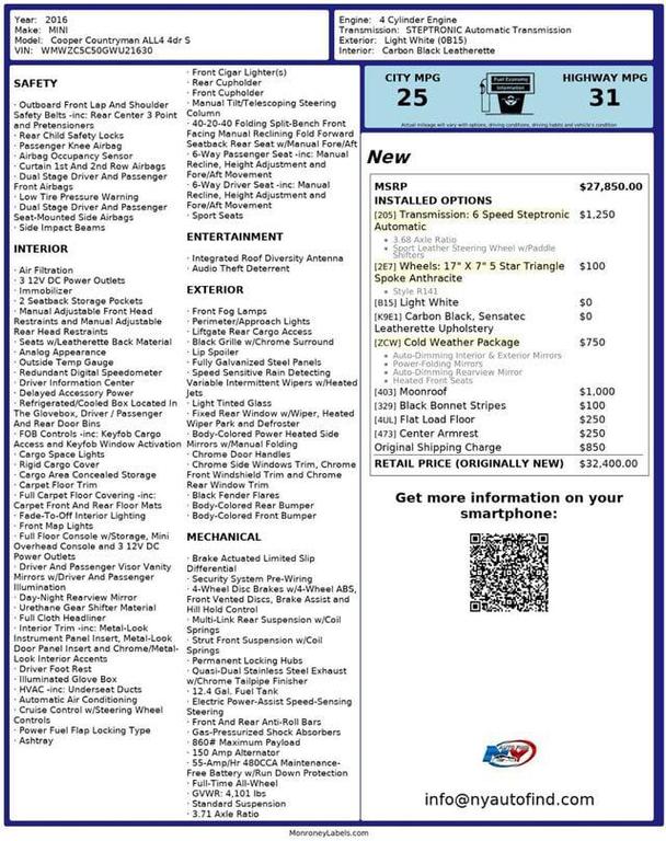 used 2016 MINI Countryman car, priced at $13,985