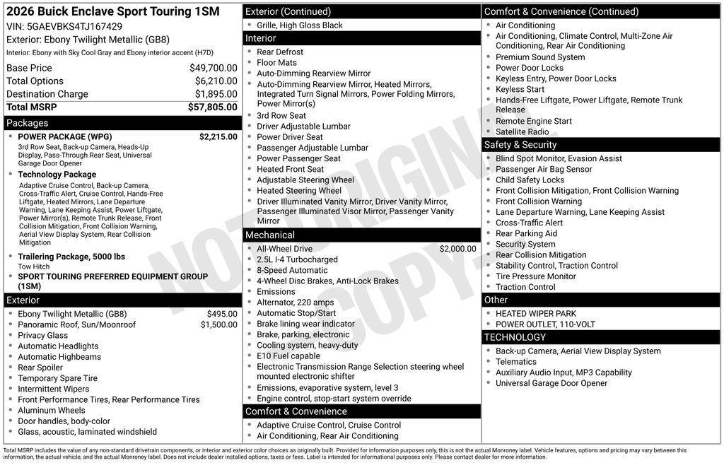 new 2026 Buick Enclave car, priced at $56,105