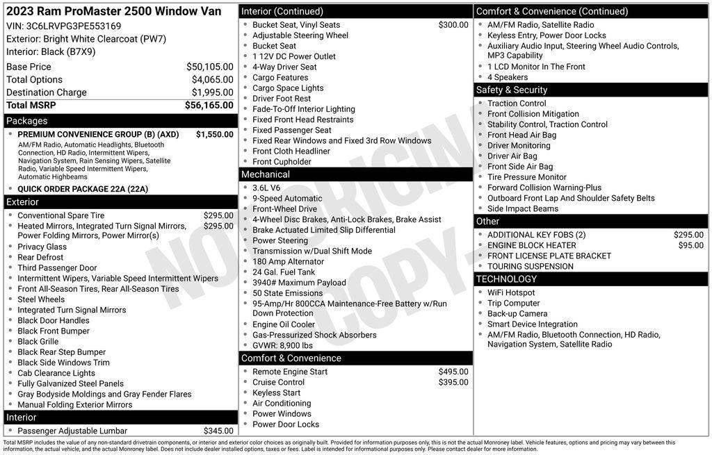 used 2023 Ram ProMaster 3500 Window Van car, priced at $55,549