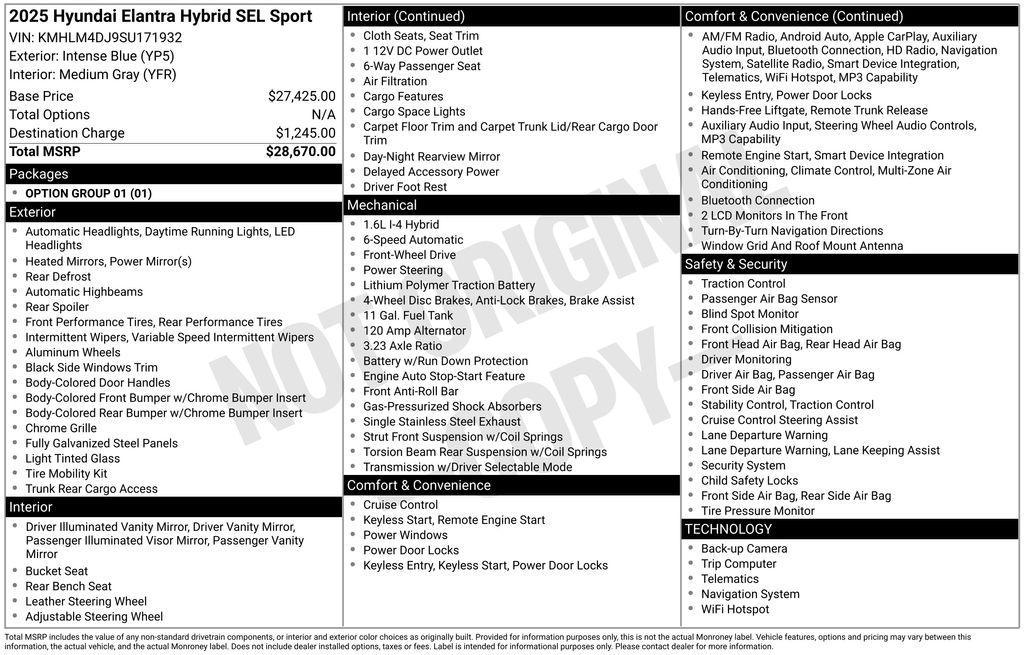 used 2025 Hyundai ELANTRA HEV car, priced at $23,854