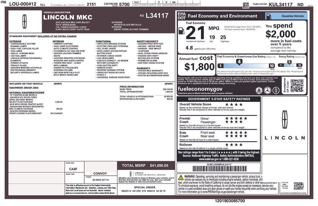 used 2019 Lincoln MKC car, priced at $13,172