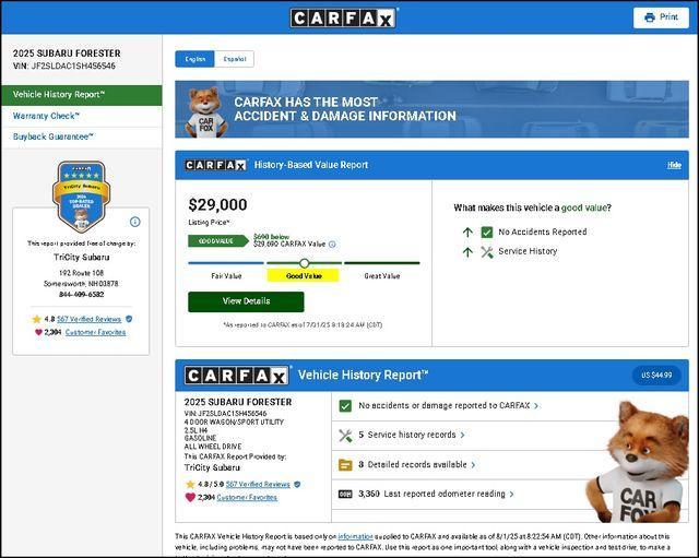 used 2025 Subaru Forester car, priced at $27,800