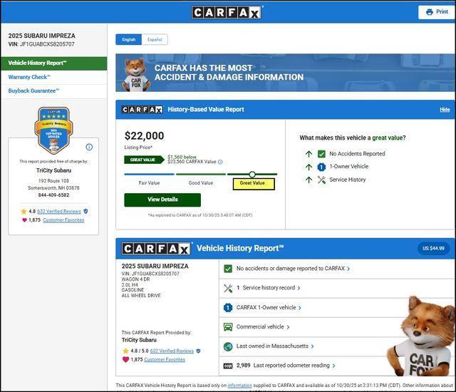 used 2025 Subaru Impreza car, priced at $22,000