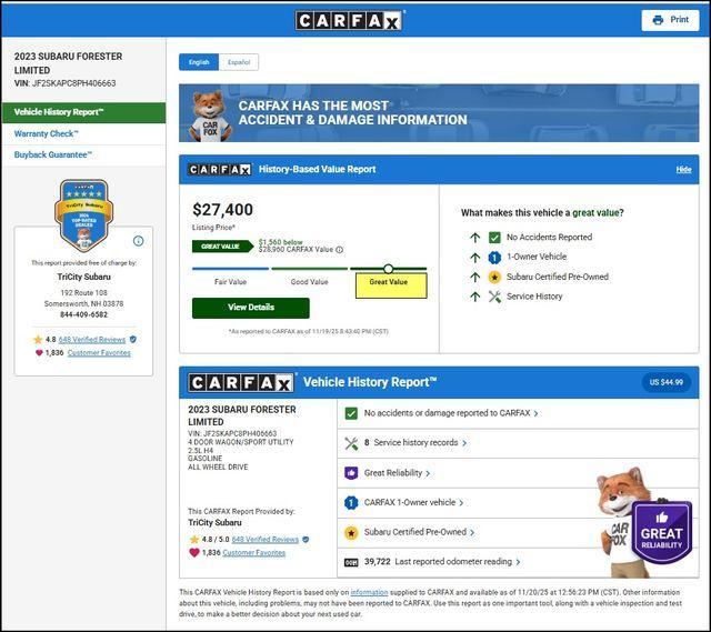 used 2023 Subaru Forester car, priced at $27,000