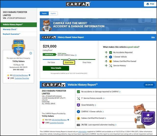 used 2023 Subaru Forester car, priced at $29,000