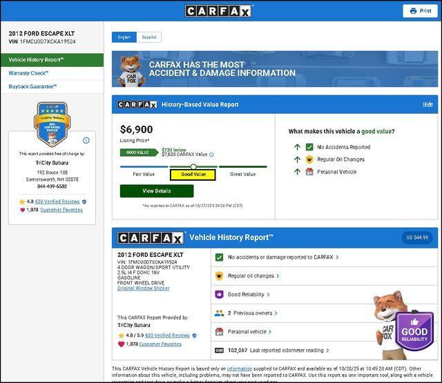 used 2012 Ford Escape car, priced at $6,400