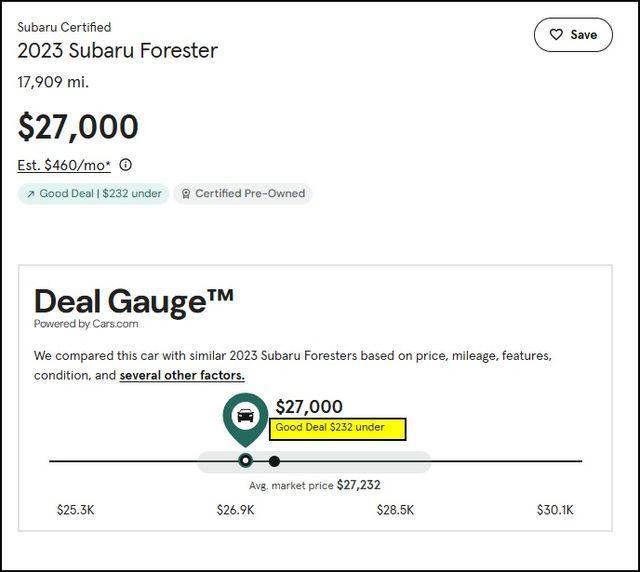 used 2023 Subaru Forester car, priced at $27,000