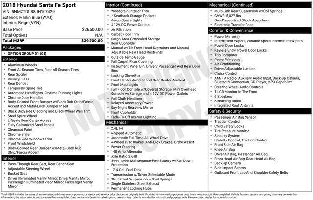 used 2018 Hyundai Santa Fe Sport car, priced at $12,800