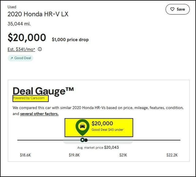 used 2020 Honda HR-V car, priced at $20,000