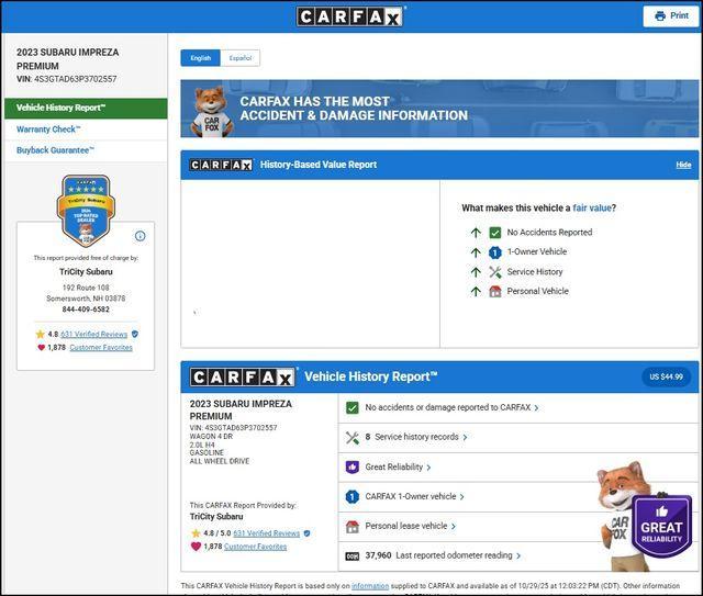 used 2023 Subaru Impreza car, priced at $21,000