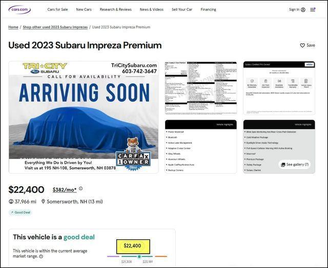 used 2023 Subaru Impreza car, priced at $21,000