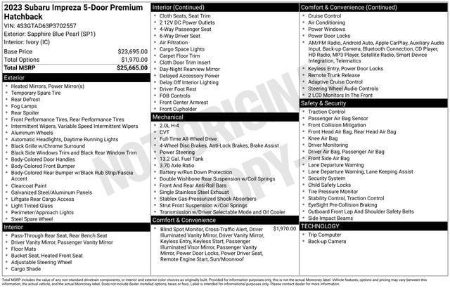 used 2023 Subaru Impreza car, priced at $21,000