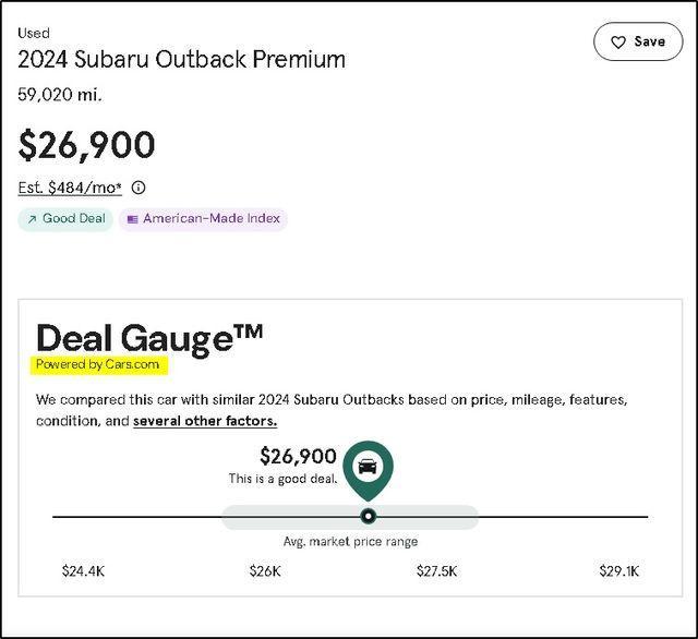 used 2024 Subaru Outback car, priced at $25,000