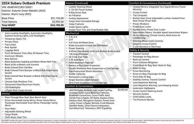 used 2024 Subaru Outback car, priced at $25,000
