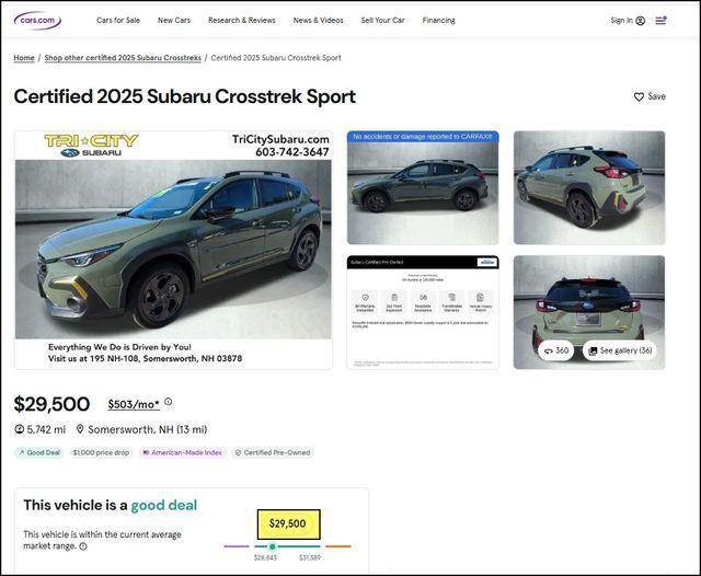 used 2025 Subaru Crosstrek car, priced at $29,500
