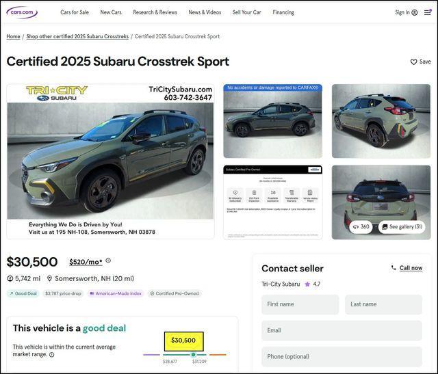 used 2025 Subaru Crosstrek car, priced at $30,500