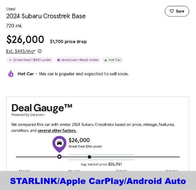 used 2024 Subaru Crosstrek car, priced at $26,000